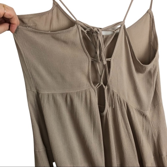 Umgee Women’s Nude Spaghetti Strap Ruffle Tiered Lace Hem Mini Bohemian Dress - Picture 7 of 14